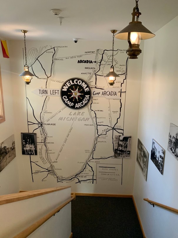historic Camp Arcadia map on the wall